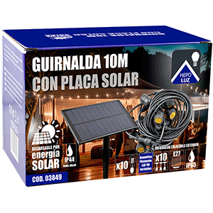 Guirnalda solar con 10 lámparas LED E27 2x0,5mm2 10m