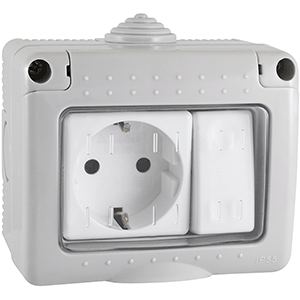 Base luz schuko + conmutador estanco. serie 34