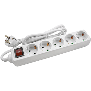 Base 5 tomas + interruptor cable 3x1mm² 1.5m blanca