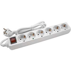 Base 6 tomas + interruptor cable 3x1mm² 1.5m blanca