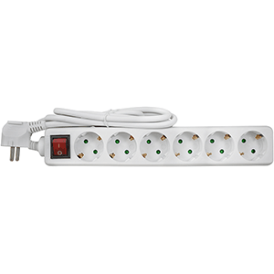 Base 6 tomas + interruptor cable 3x1.5mm² 1.5m blanca