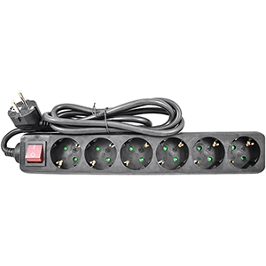 Base 6 tomas + interruptor cable 3x1.5mm² 1.5m negra 