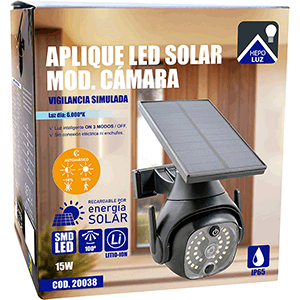 Aplique solar LED con cámara de vigilancia simulada