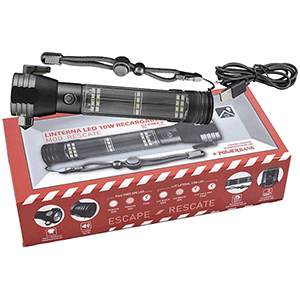 Linterna LED solar 10W recargable con alarma MD.Rescate