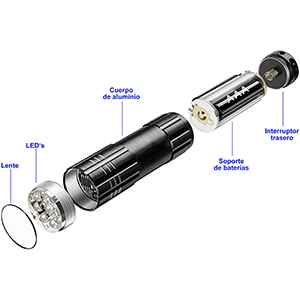 Linterna aluminio mini 9 LEDs surtidas