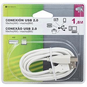 Cable USB blindado A/B M/H 1.8m blanco