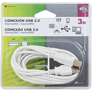 Cable USB blindado A/B M/M 3m blanco