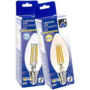 Lámpara vela filamento LED E14 6W 3000ºK