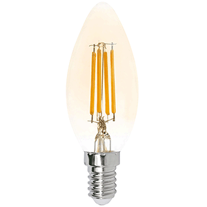 Lámpara vela filamento LED E14 6W 3000ºK Gold