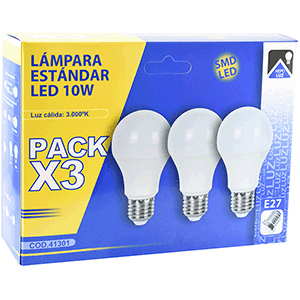 Set lámparas estándar LED 10W E27 3000ºK 3 uds