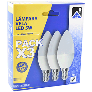 Set lámparas velas LED 5W E14 3000ºK 3 uds