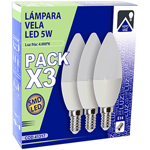 Set lámparas velas LED 5W E14 4000K 3 uds