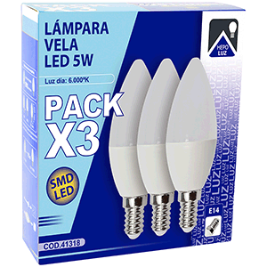 Set lámparas velas LED 5W E14 6000K 3 uds
