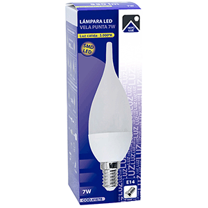 Lámpara vela punta LED E14 7W 3000ºK