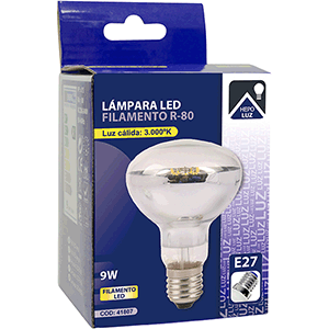 Lámpara R80 de filamento LED E27 9W 3000ºK