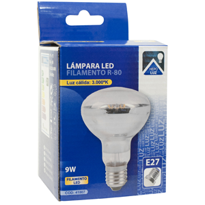 Lámpara R80 de filamento LED E27 9W 3000K
