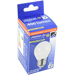 Lámpara LED opal esférica ABS E27 5W 4000K 12V