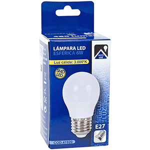 Lámpara LED esférica E27 6W 3000ºK