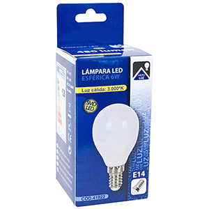 Lámpara LED esférica E14 6W 3000ºK