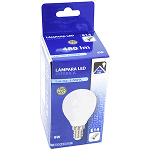 Lámpara esférica LED E14 6W 6000ºK