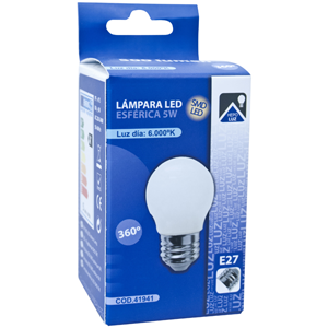 Lámpara LED opal esférica E27 5W 6000K