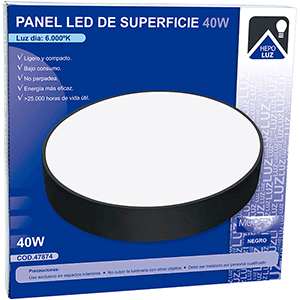 Panel redondo sup. LED  40W  6000ºK. Negro. MD. Modern