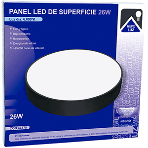 Panel LED redondo de superficie 26W 6000K  color negro modelo Modern.