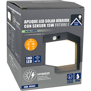 Aplique LED solar híbrido 15W, modelo FUTURE I