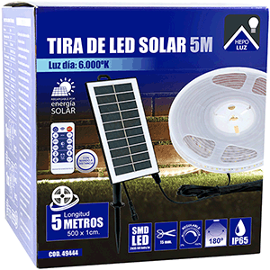 Rollo de 5m de tira LED solar en RGB con panel y mando