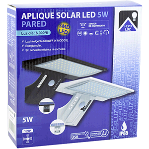 Aplique LED solar pared 5W 6000K con sensor blanco