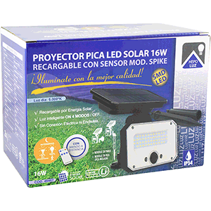 Aplique pica solar LED 16W 6000ºK c/sensor y mando