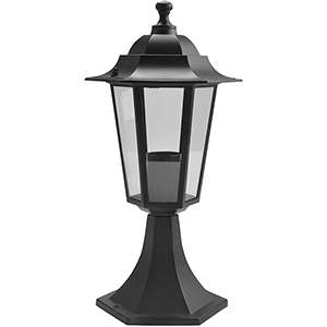 Farol de sobremuro en aluminio E27 IP44, color negro.