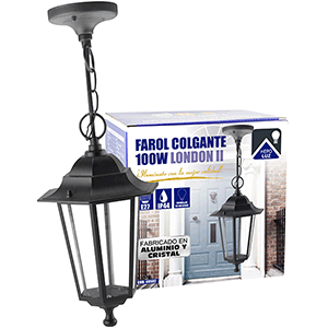 Farol de colgar en aluminio E27 IP44, color negro