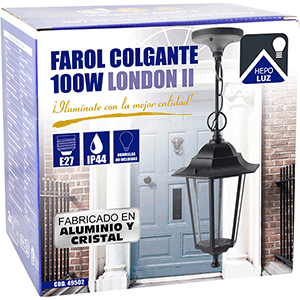 Farol de colgar en aluminio E27 IP44, color negro