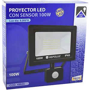 Proyector LED SMD 100W  6000ºK c/sensor,  negro