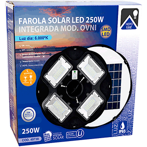 Farola pié solar LED 250W 6000ºK  negro