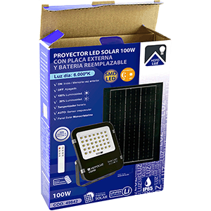 Proyector LED solar 100W 6000ºK con batería reemplazable