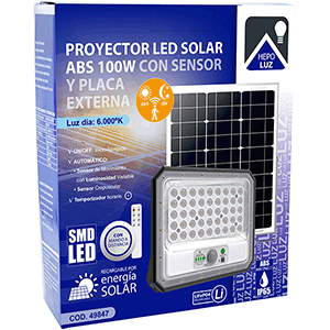 Proyector LED solar ABS 100W 6000ºK con sensor