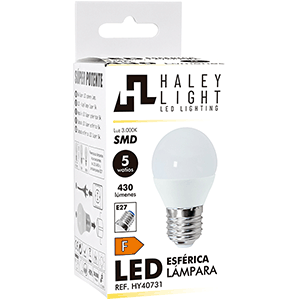 Lámpara esférica LED SMD 5W E27 3000ºK