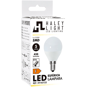 Lámpara esférica LED SMD 5W E14 3000ºK