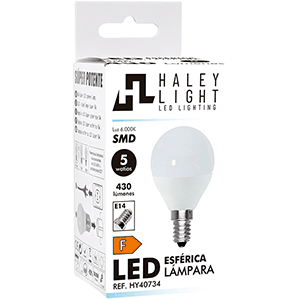 Lámpara esférica LED SMD 5W E14 6000ºK